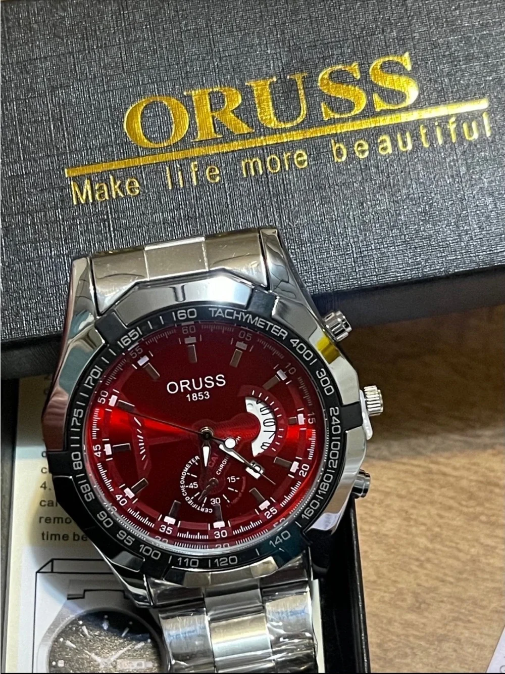 ORUSS Men's watch, authentic new model, large dial, calendar function, Red dial